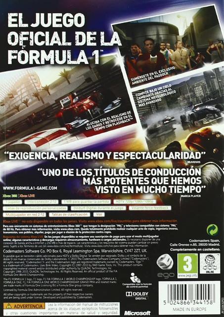 Xbox 360 console jogo de vídeo: fórmula 1 f1 2010, pegi 3, espanhol  (segunda mão xbox360 jogo) xbox 360 jogos - AliExpress